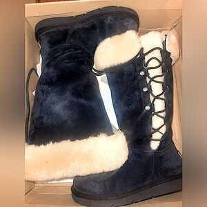 UGG upside sheepskin fur knee high lace up winter boot